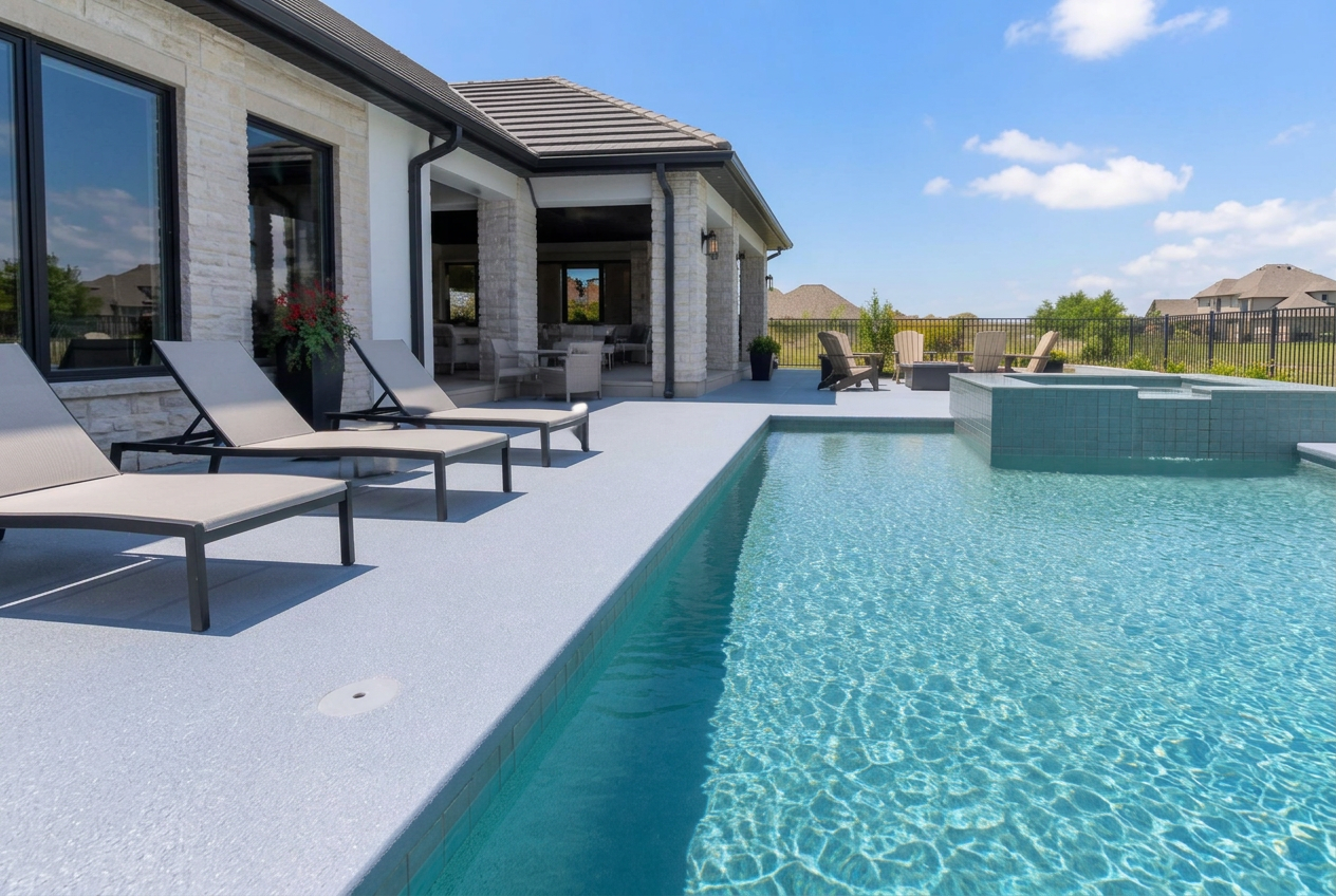 Pool deck resurfacing project by R&L Spray Deck in Houston