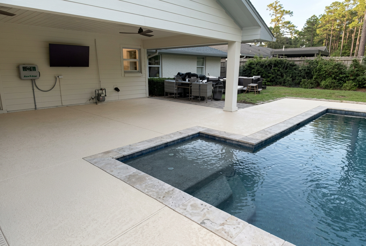 Porch concrete coating project by R&L Spray Deck in Houston